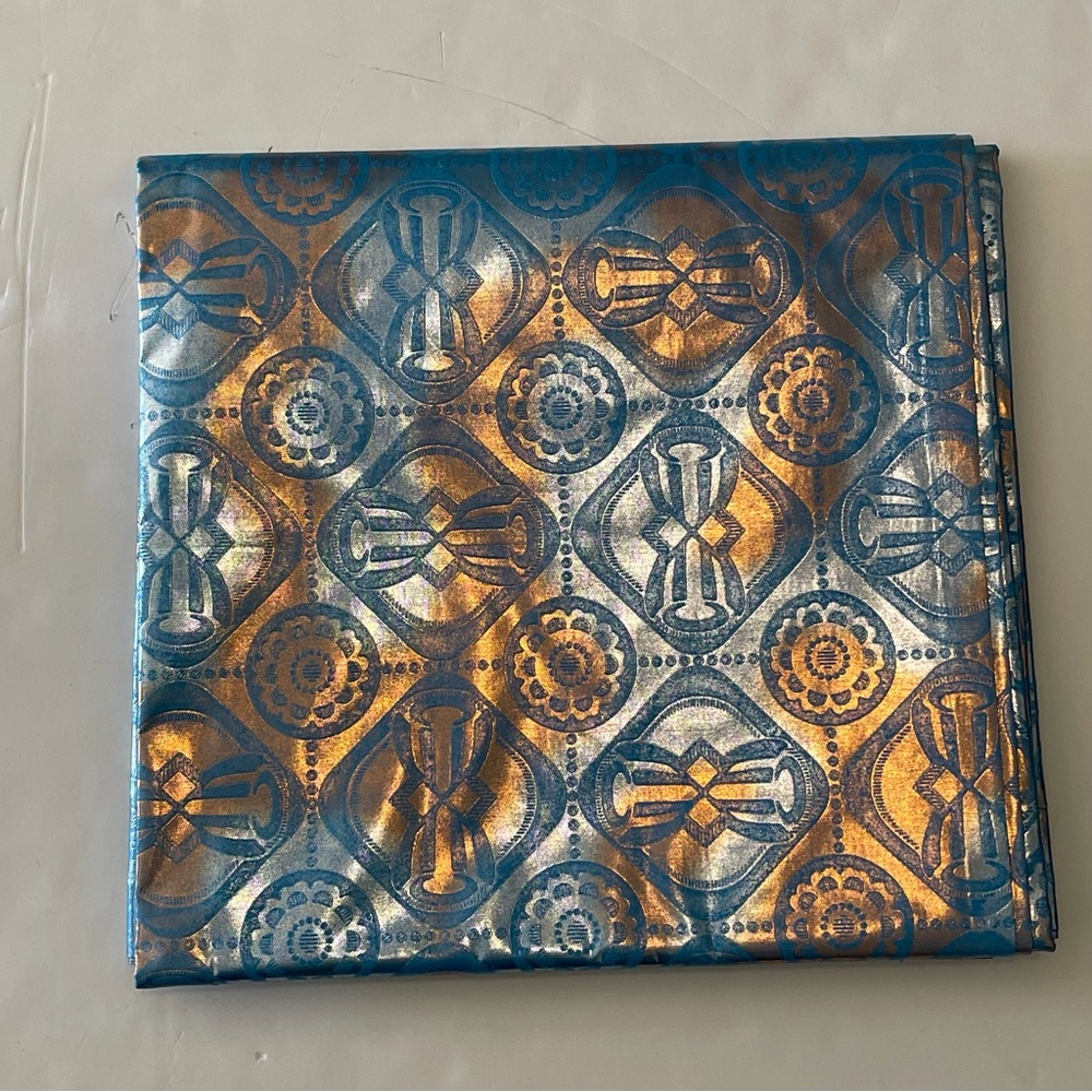 Metallic Blue Tie Dye Bohemian Bazin Fabric View 5